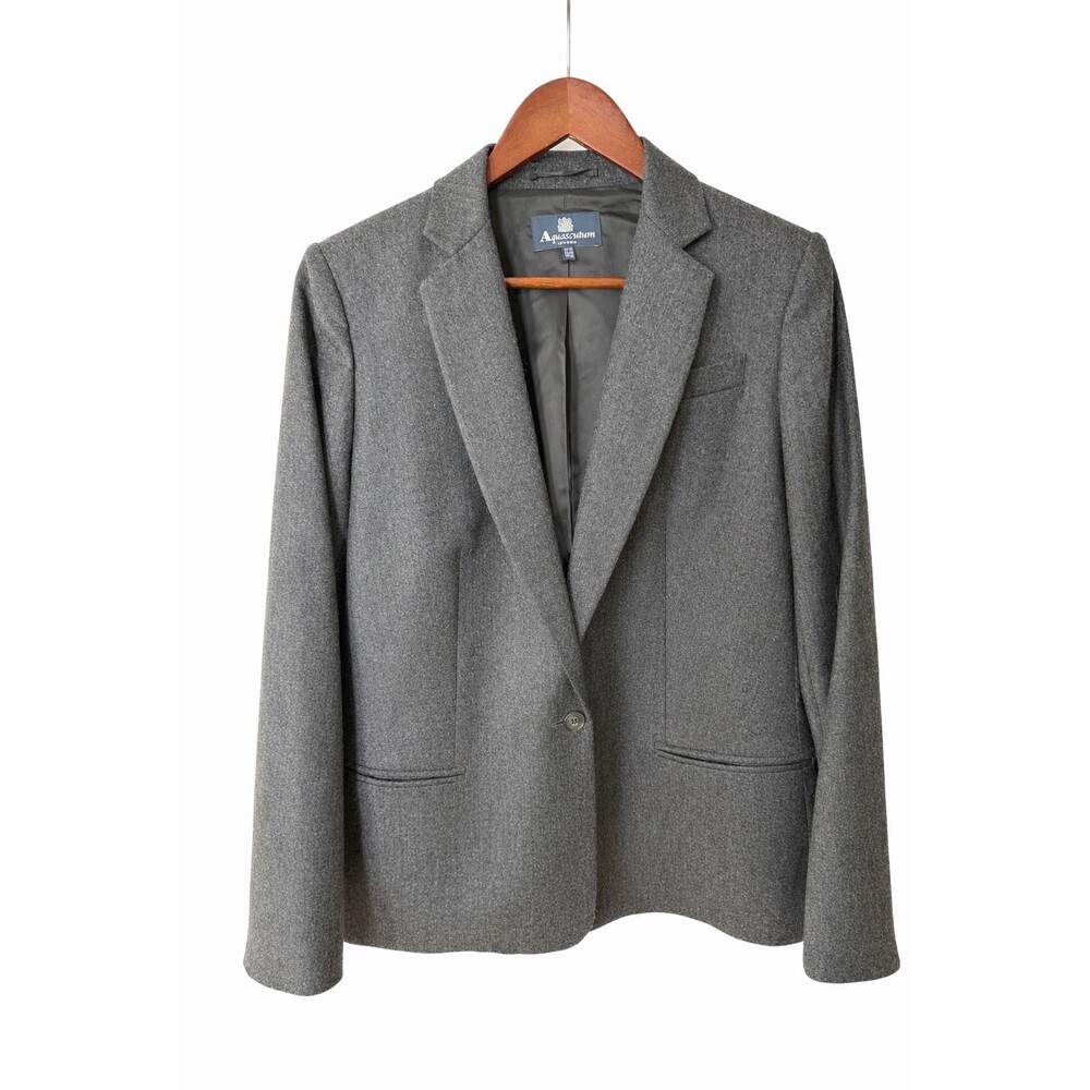 Aquascutum London 100% Wool Blazer UK 14 US 10 Charcoal Grey Designer Jacket